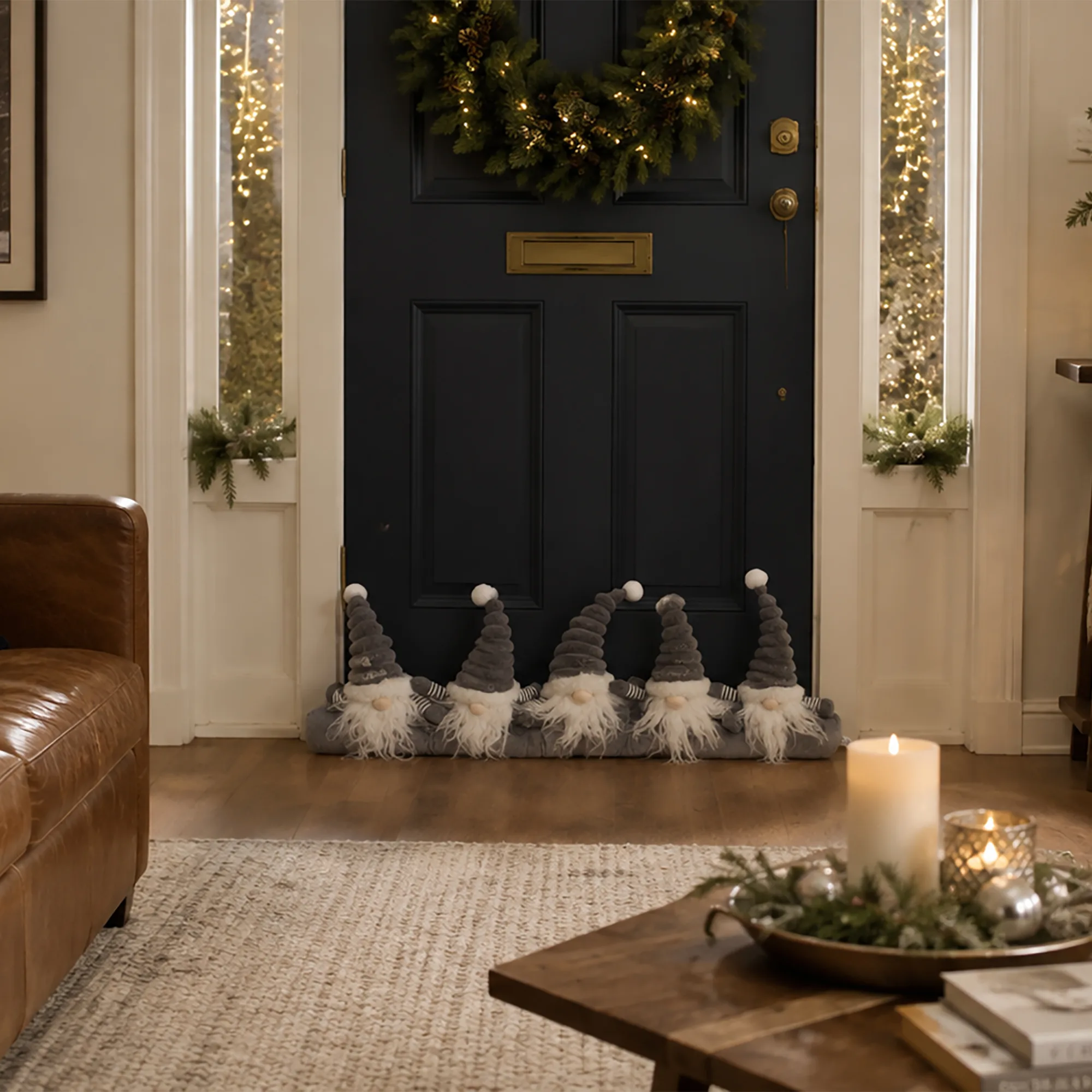 Christmas Draught Excluder With Grey Gonk Design