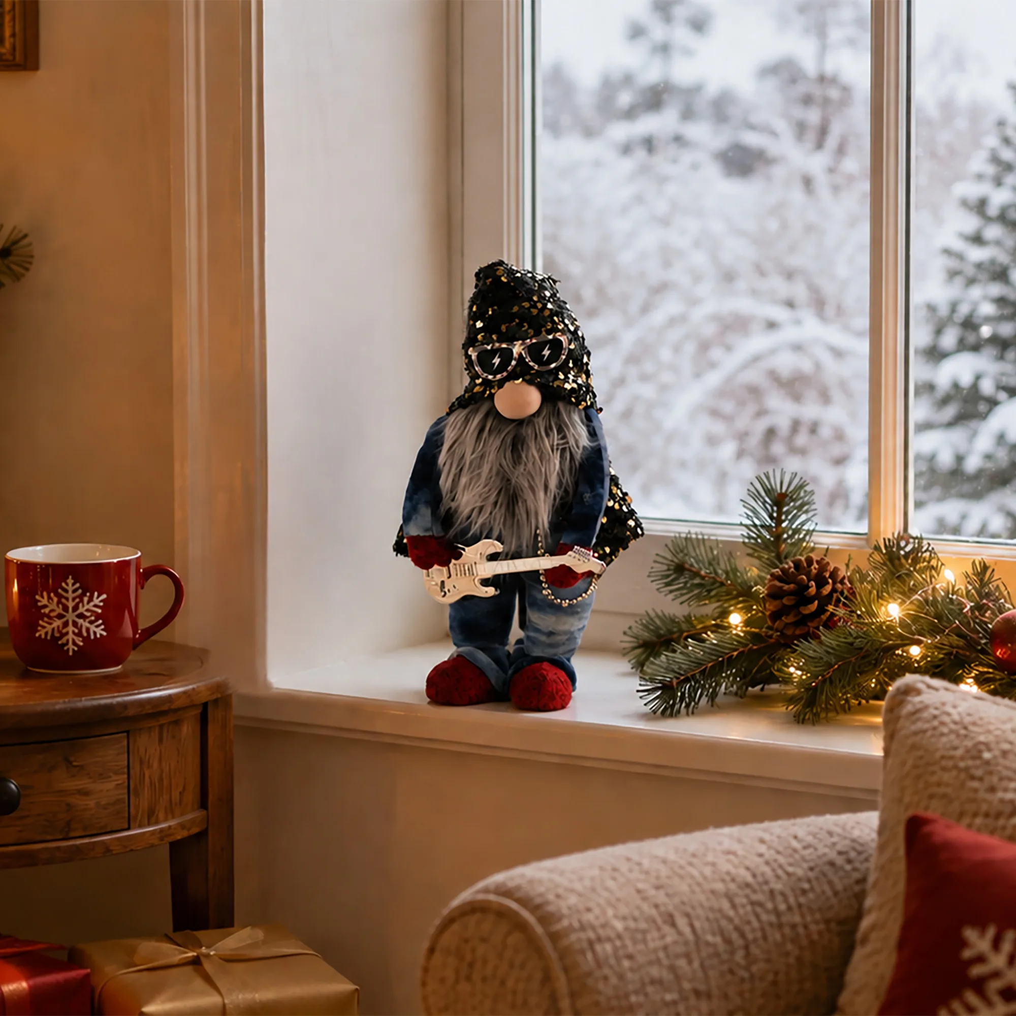 Christmas Standing Rock Gonk Figure Playing The Guitar - 37cms Tall
