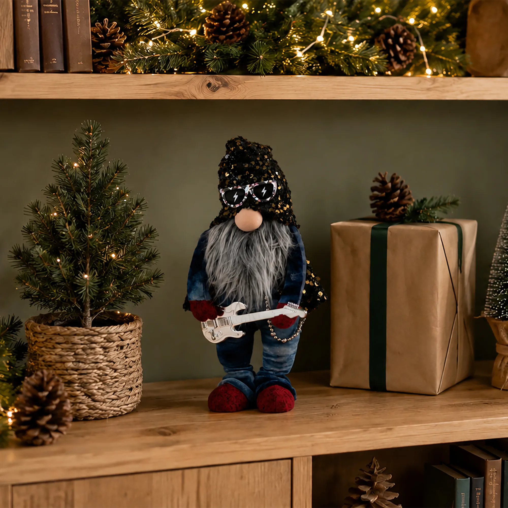 Christmas Standing Rock Gonk Figure Playing The Guitar - 37cms Tall