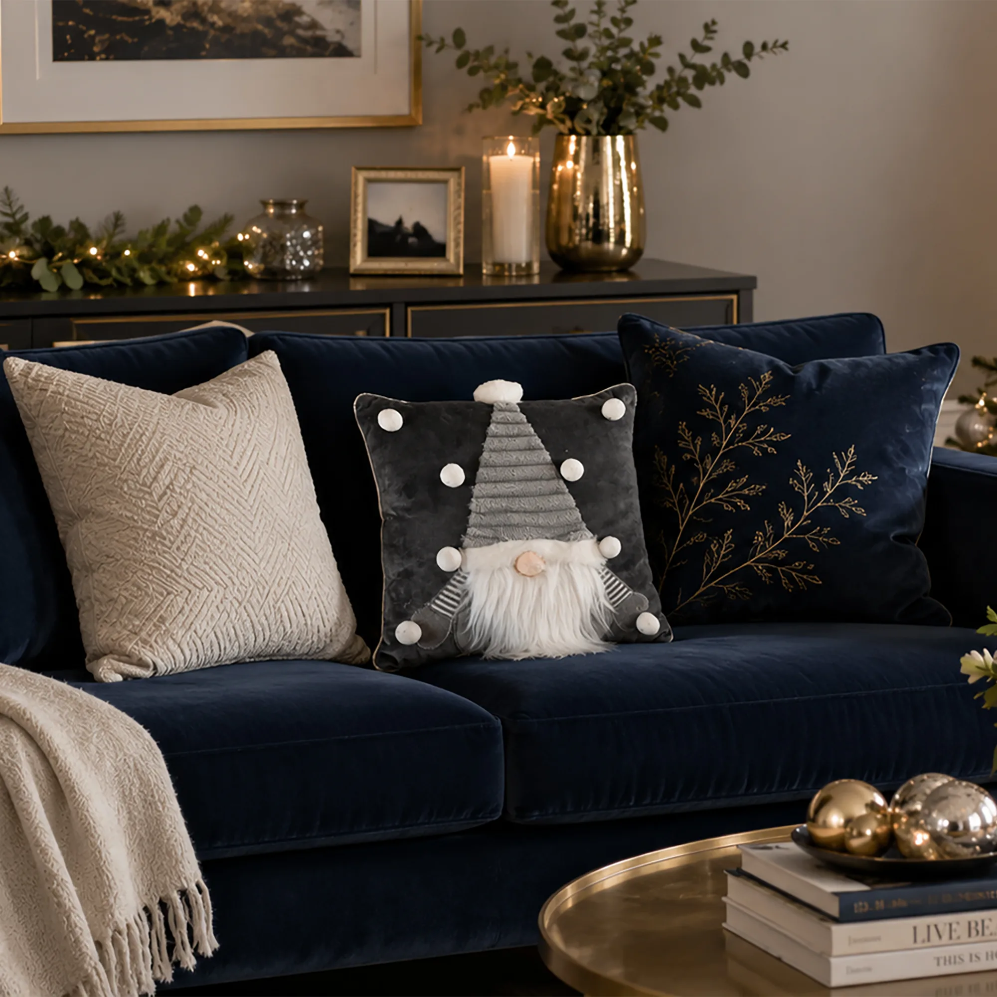 Christmas Cushion With Grey Gonk Design 33cms x 33cms