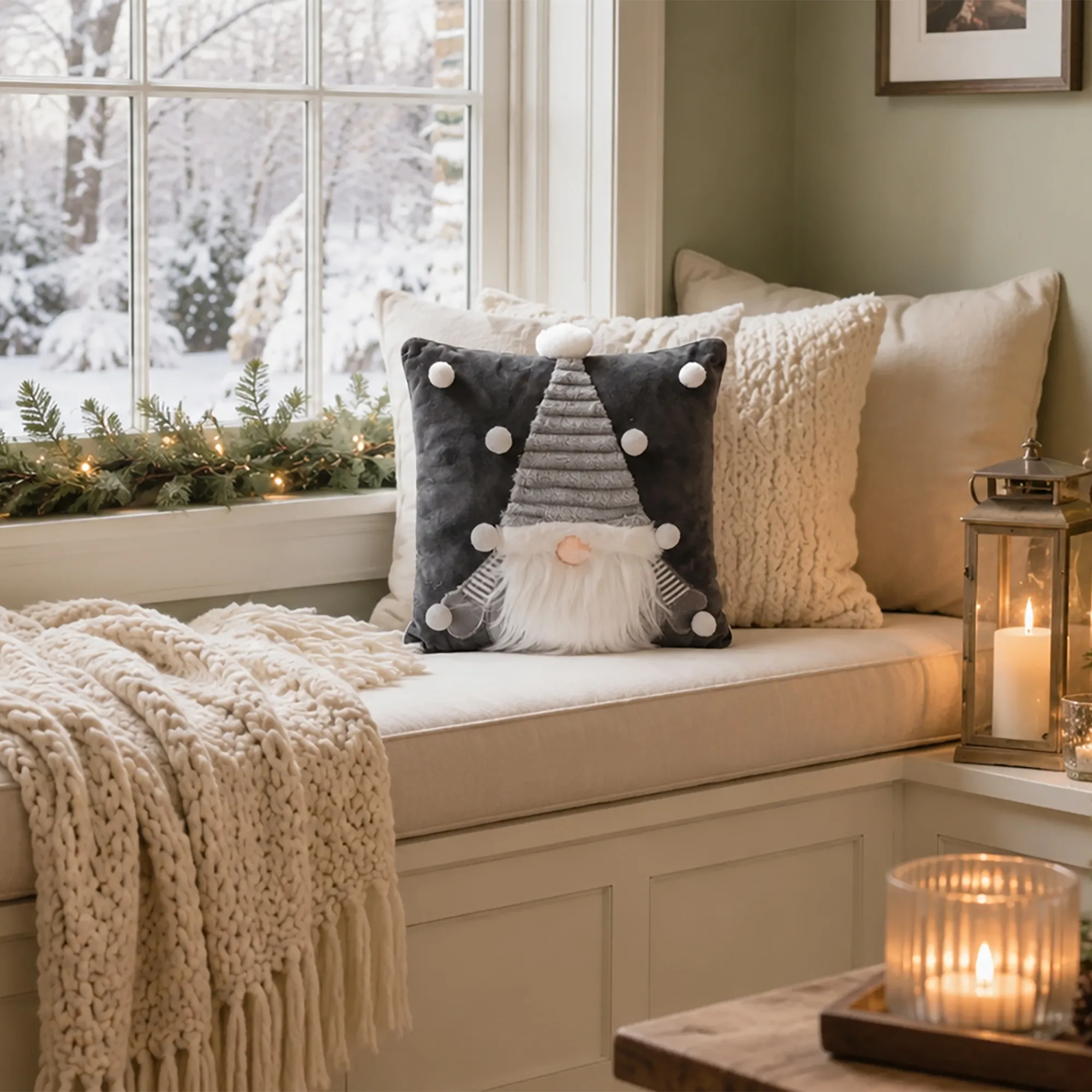 Christmas Cushion With Grey Gonk Design 33cms x 33cms