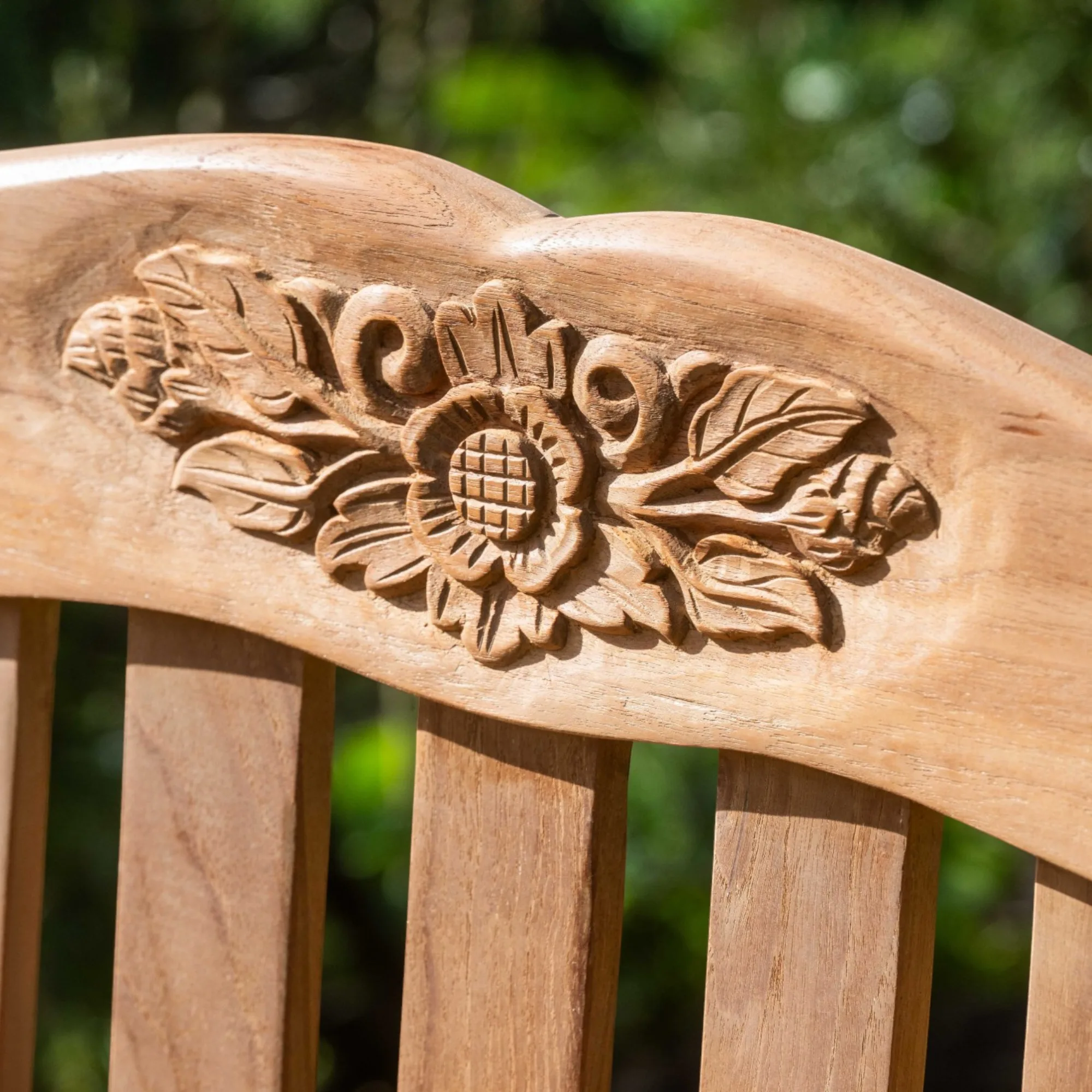 Side profile of the teak bench showing the 50mm leg thickness