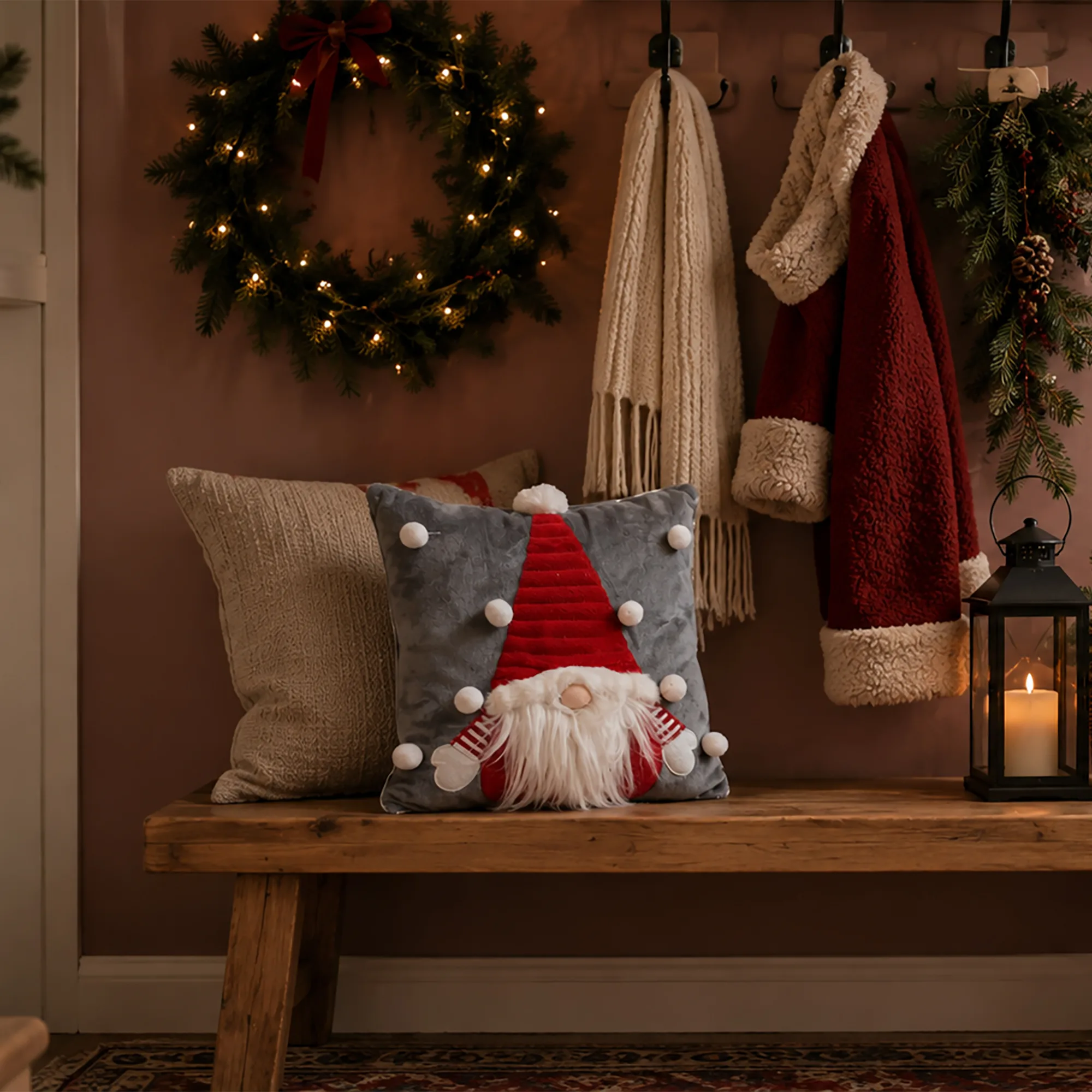 Christmas Cushion With Red Gonk Design 33cms x 33cms