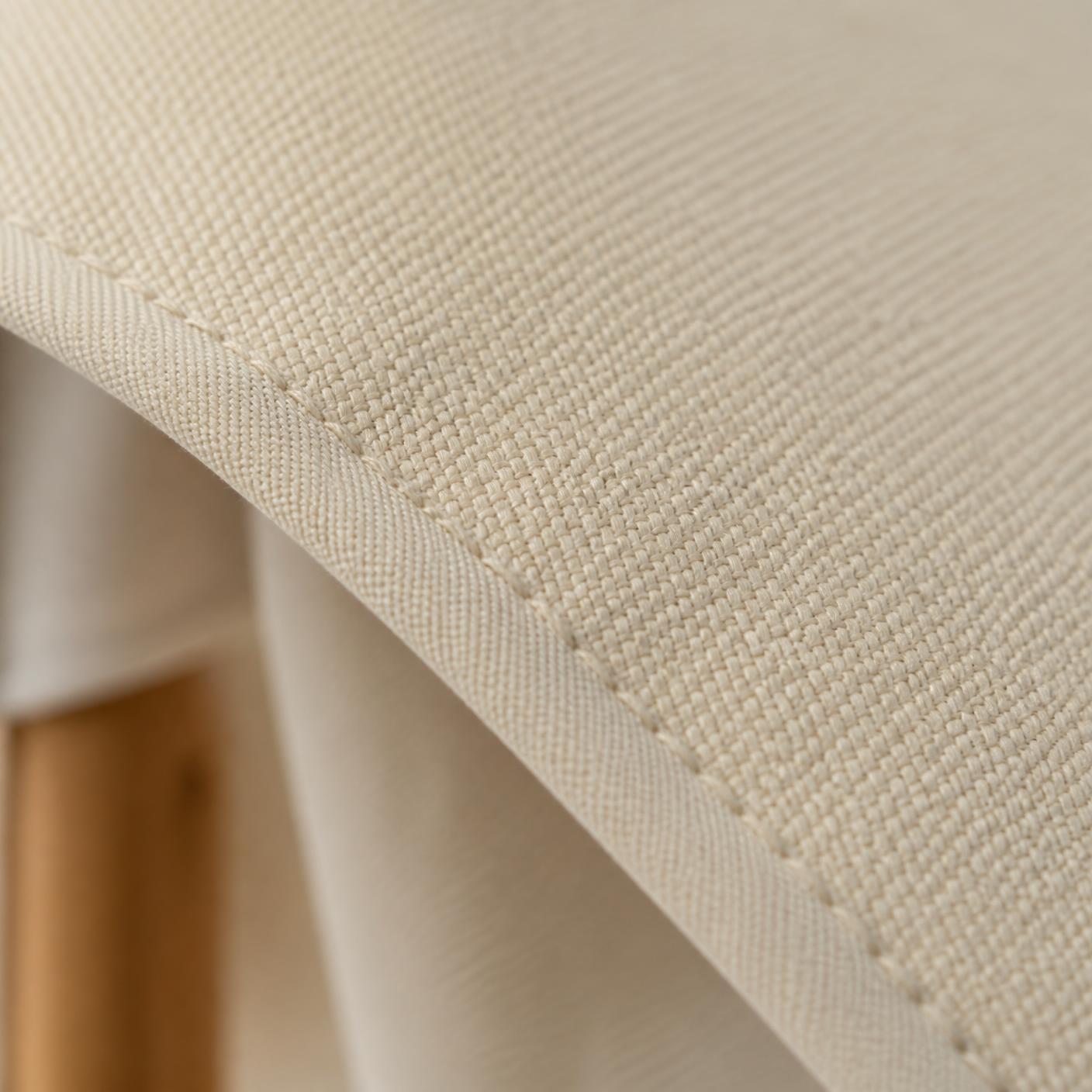 Close-up of the solution-dyed canopy fabric and stitching