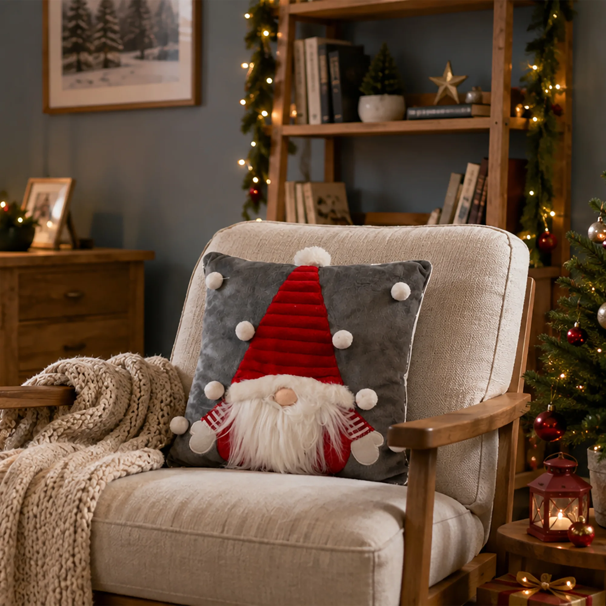 Christmas Cushion With Red Gonk Design 33cms x 33cms