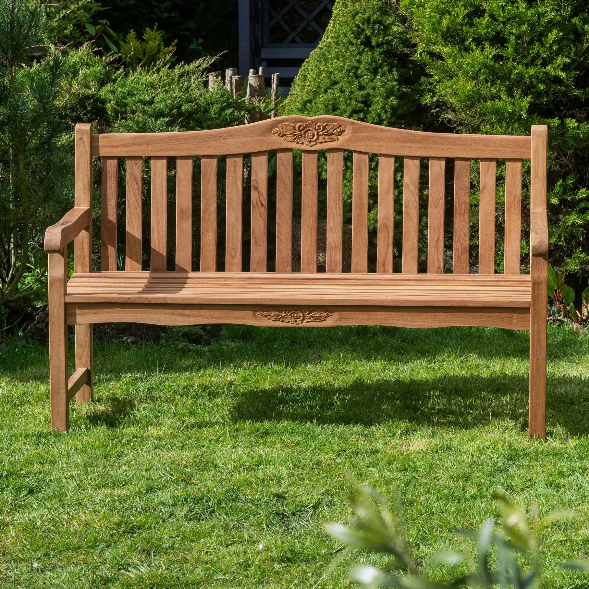 Weathered silver-grey teak finish after several seasons outdoors