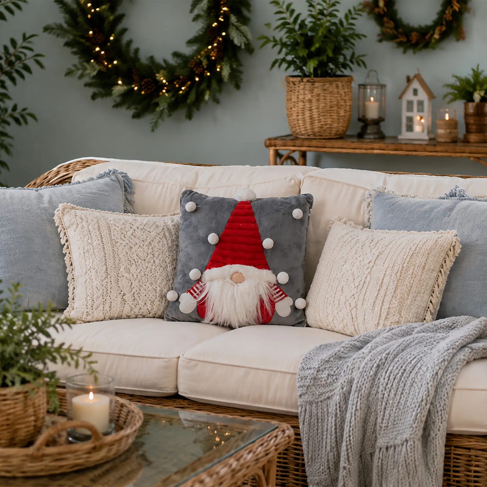 Christmas Cushion With Red Gonk Design 33cms x 33cms