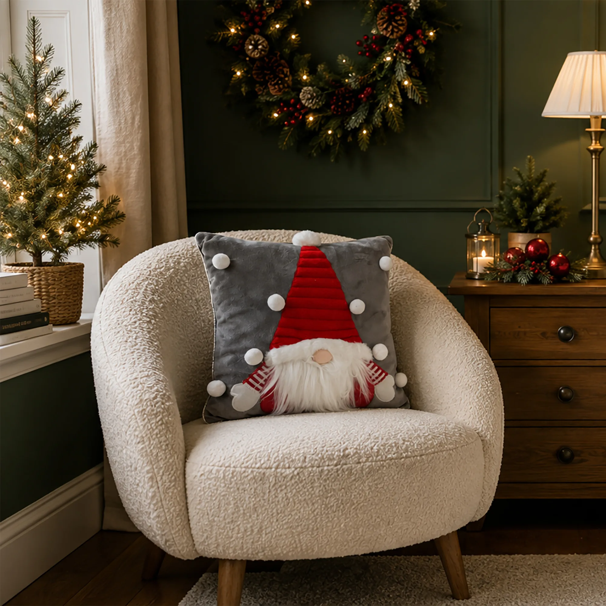 Christmas Cushion With Red Gonk Design 33cms x 33cms