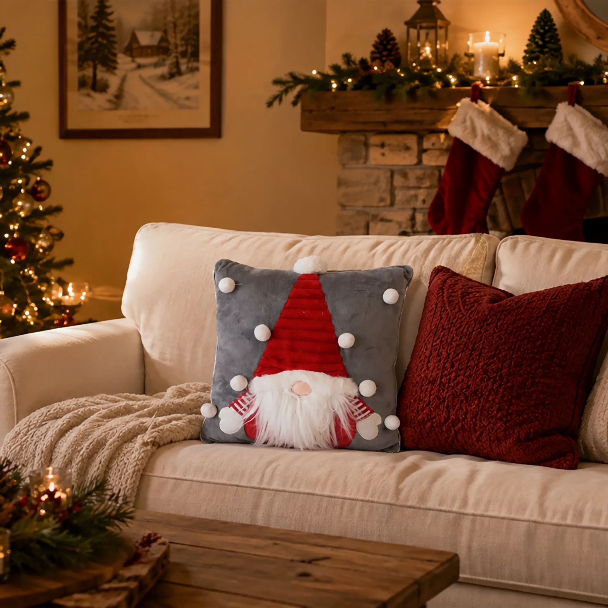 Christmas Cushion With Red Gonk Design 33cms x 33cms