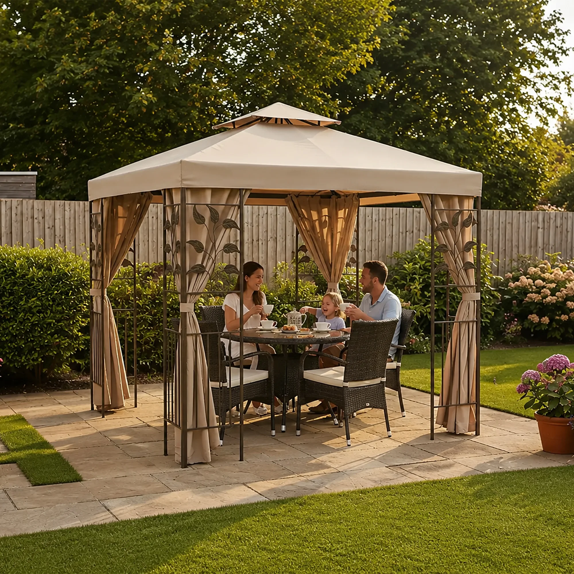 Garden Marketplace Gazebo Replacement Canopy, Spare Roof Cover for 2.5m Square Leaf Design Gazebo, Fade-Resistant 180g Polyester, Wind Vent, Velcro Fastening Tabs, Beige