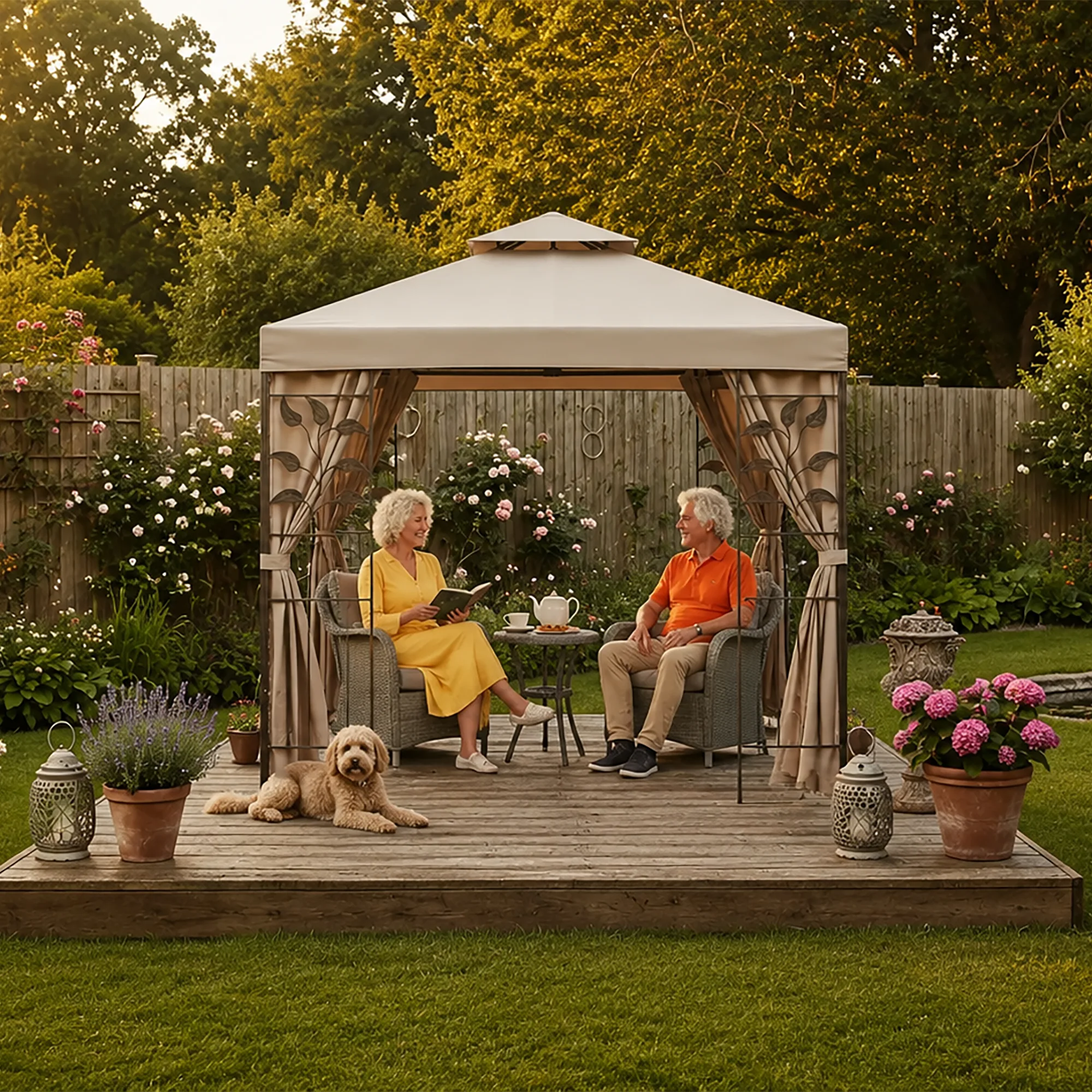 Garden Marketplace Gazebo Replacement Canopy, Spare Roof Cover for 2.5m Square Leaf Design Gazebo, Fade-Resistant 180g Polyester, Wind Vent, Velcro Fastening Tabs, Beige